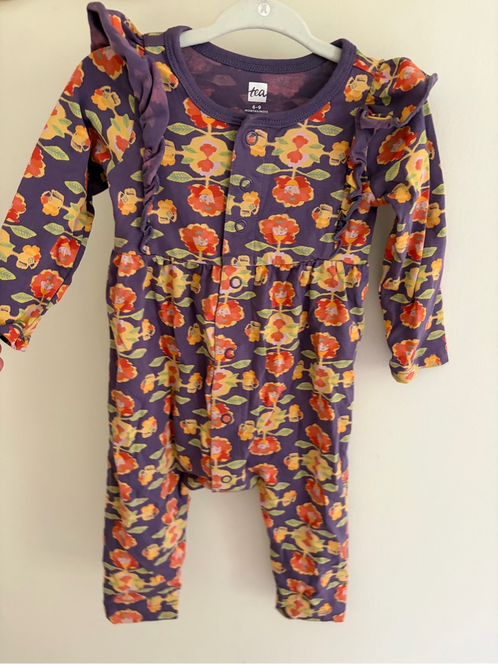 Tea Collection Purple Floral Ruffle One-Piece for Kids